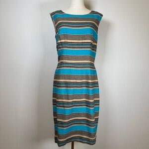 The Limited Blue And Tan Striped Sleeveless Linen Cotton Blend Dress Size 10